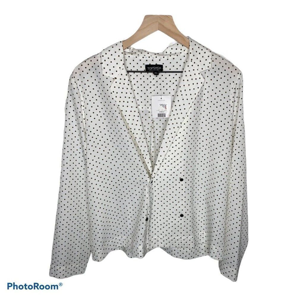 Topshop Women’s Cream Green Cross Blouse NWT 10